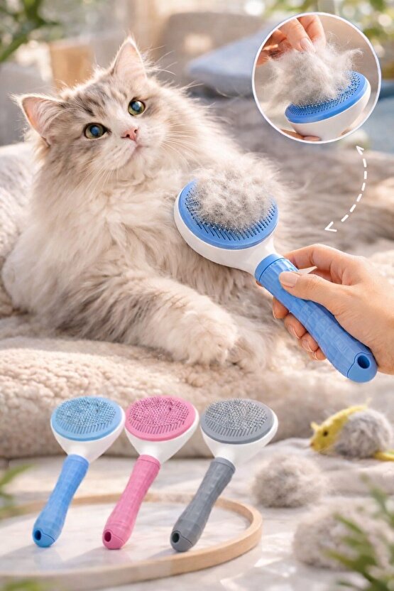 Basmalı Tüy Toplama Tarağı Kedi Köpek Tüy Temizleme Fırçası Tek Tuşla Temizlik Masaj Etkili