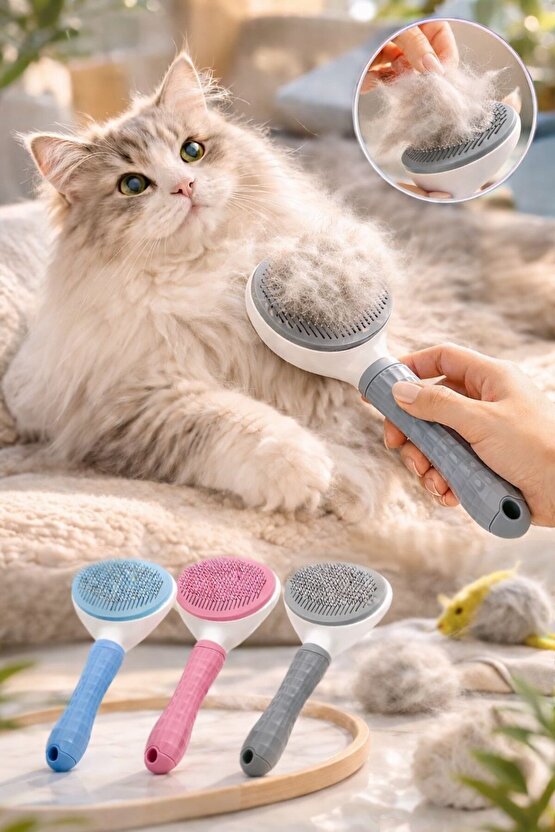 Basmalı Tüy Toplama Tarağı Kedi Köpek Tüy Temizleme Fırçası Tek Tuşla Temizlik Masaj Etkili