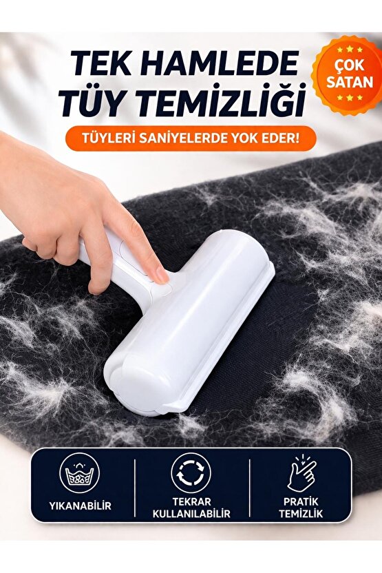 Kedi Köpek Tüy Toplama Rulosu Tek Tuşla Temizleme Koltuk Halı Tüy Temizleyici Yeniden Kullanılabilir