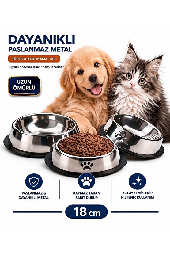 16 cm Paslanmaz Metal Mama Kabı Köpek Kedi İçin Kaymaz Taban Dayanıklı Uzun Ömürlü