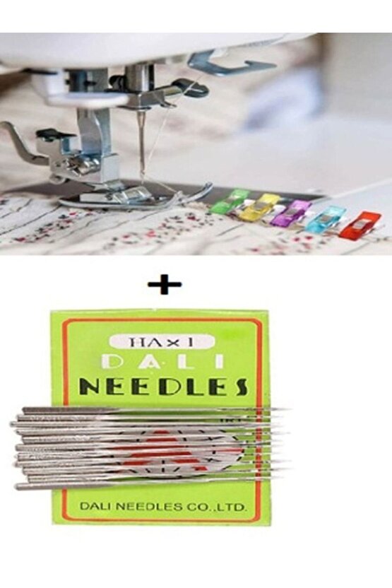 Dikiş Nakış Plastik Klips Tutucu Mandal (renkli 10 Adet)- Dali Ev Tipi Makine Iğnesi 1490 10 Adet