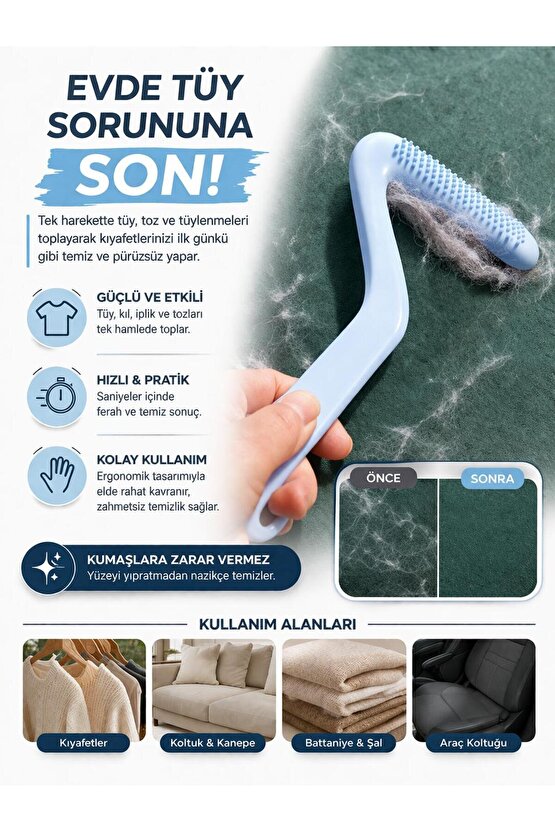 Kedi Köpek Tüy Toplayıcı Fırça Pratik Tüy Temizleme Aparatı Koltuk, Kıyafet ve Halı Etkili Temizlik