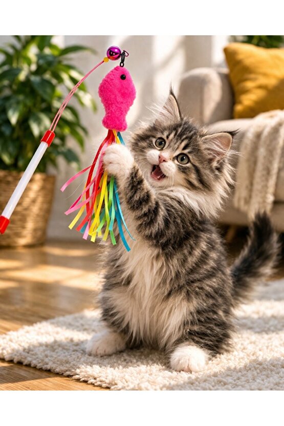 Kedi Olta Oyuncağı Renkli Balıklı – İnteraktif Eğlenceli Kedi Oyuncağı