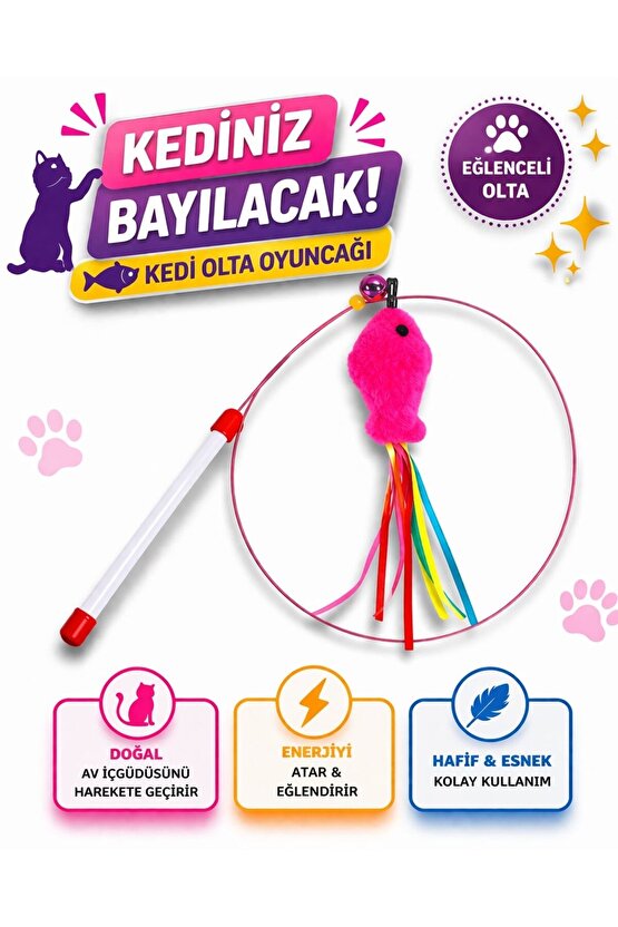 Kedi Olta Oyuncağı Renkli Balıklı – İnteraktif Eğlenceli Kedi Oyuncağı