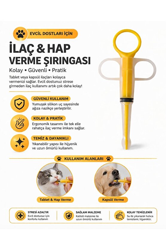 Kedi Köpek İlaç Verme Aparatı | Hap & Tablet Verme Şırıngası | Kolay Yutturma Pet İlacı Verme Aleti