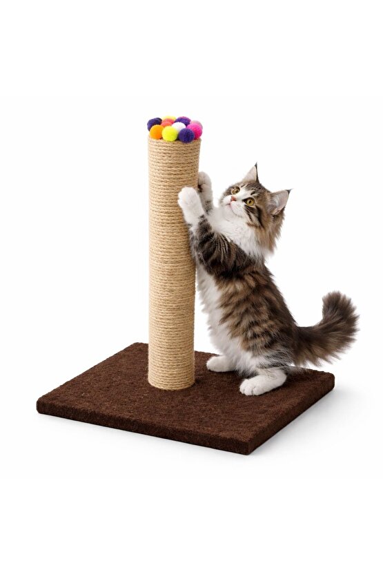 Kedi tırmalama tahtası karışık renk ponpon süslü