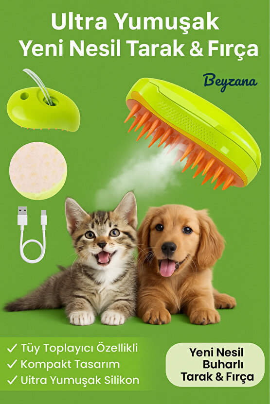 Buharlı Kedi & Köpek Yıkama Fırçası Tarağı Yumuşak Silikon