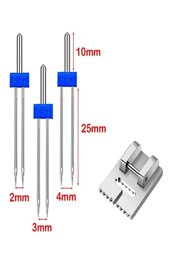 Singer Bernina Janome Çift Iğne Ve Nervür Ayak Set (iğne Paket Içinde 2mm,3mm Ve 4 Mmdir.)