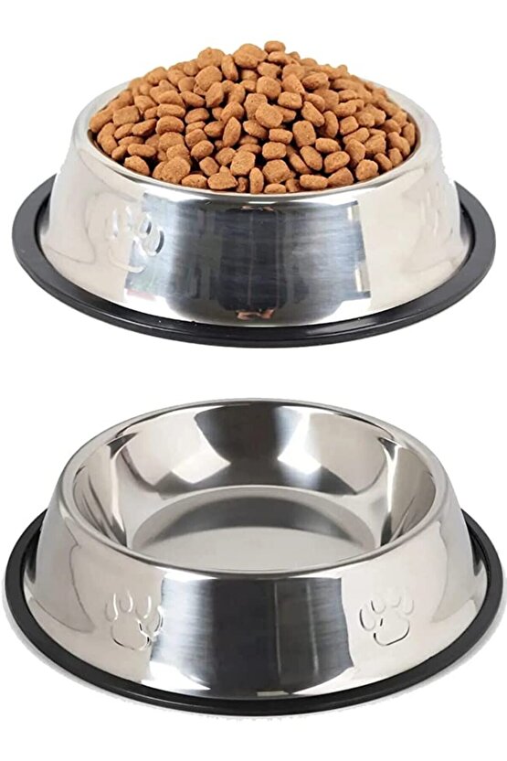 Paslanmaz Çelik Kedi Köpek Mama Ve Su Kabı, Kaydırmaz Alt Taban 22 Cm