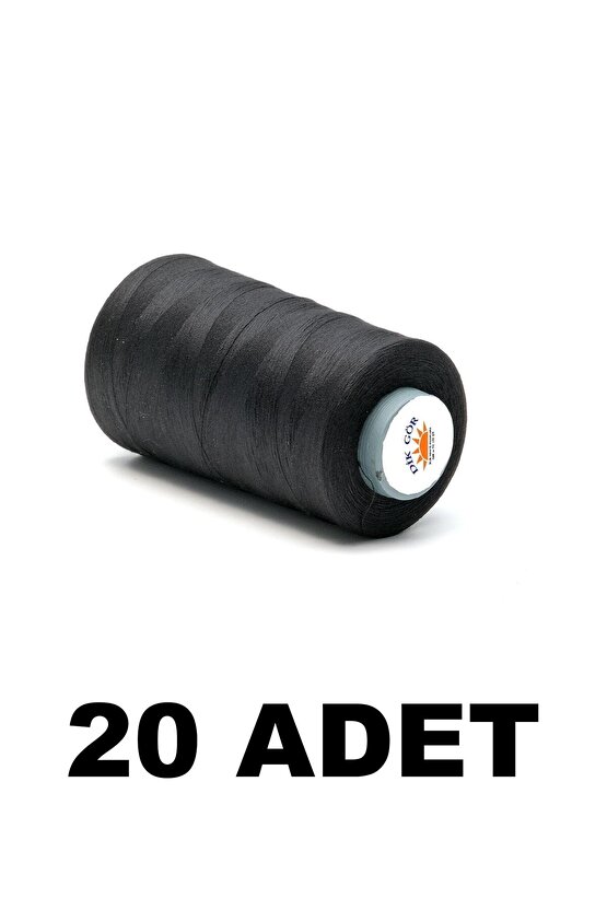 KOZALI 20 Adet 120 Numara Siyah Polyester Dikiş İpliği 5000 Metre