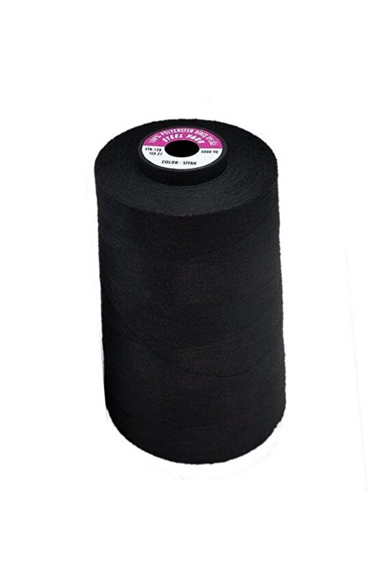 KOZALI MARKA 30 Adet 120 Numara Siyah Polyester Dikiş İpliği 5000 Metre