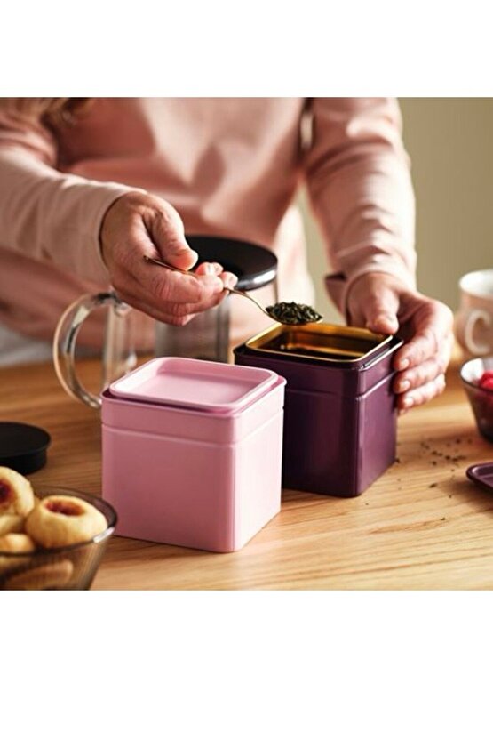 QUİCK gıda saklama kutusu çay kahve şeker kutusu 10x10x10 2 adet bordo-pembe