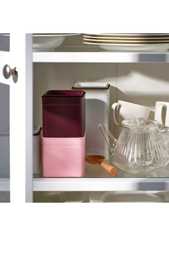 QUİCK gıda saklama kutusu çay kahve şeker kutusu 10x10x10 2 adet bordo-pembe