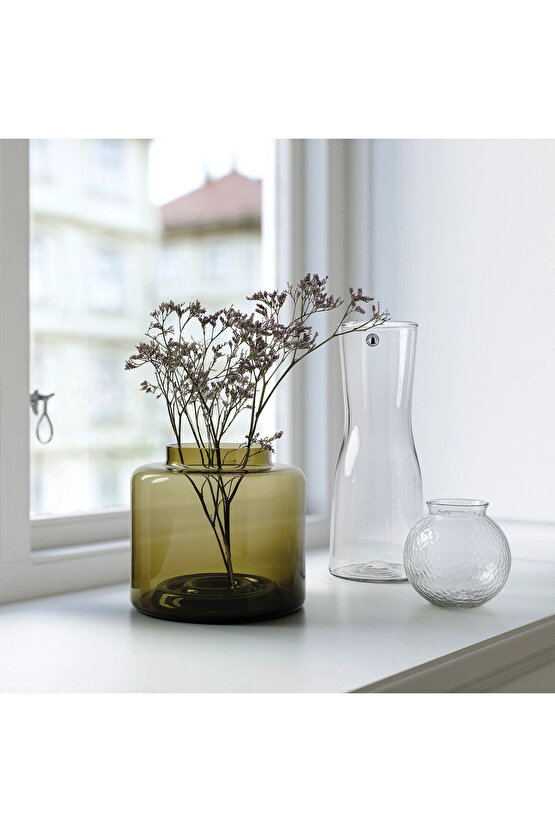 KONSTFULL cam vazo, yeşil-kahverengi, 16 cm