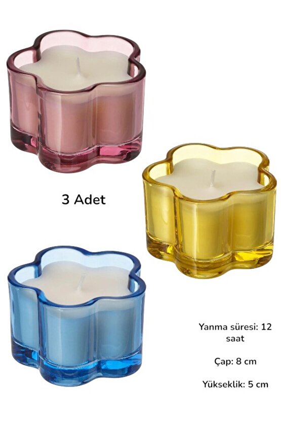 MORKULLA bardakta kokulu mum Duru Shop, çok renkli, ( Pembe - Sarı - Mavi ) - 3 Adet