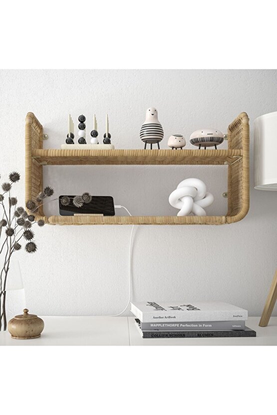Duvar rafı, rattan, 60x20 cm