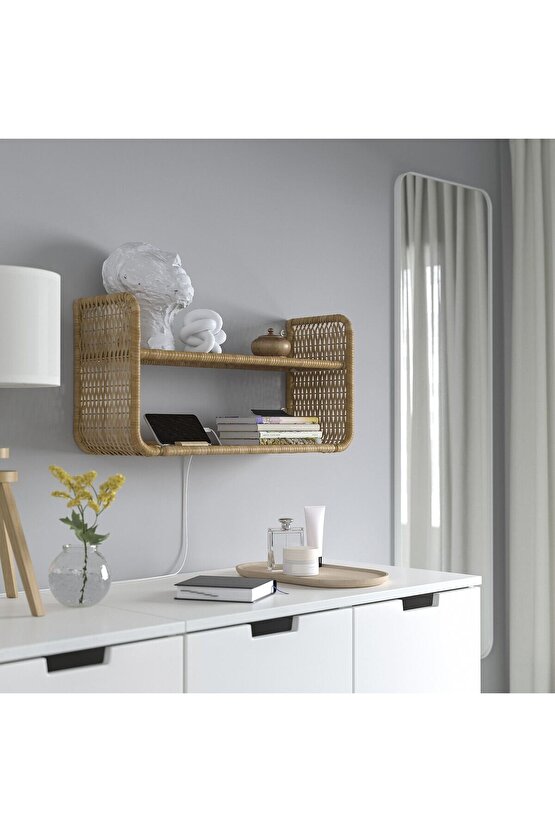 Duvar rafı, rattan, 60x20 cm