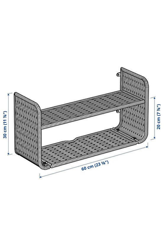 Duvar rafı, rattan, 60x20 cm