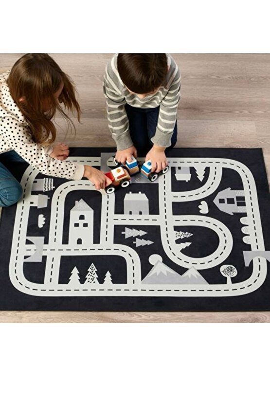 Markkrypare çocuk halısı, koyu gri(siyah) 74x100cm kaydırmaz taban