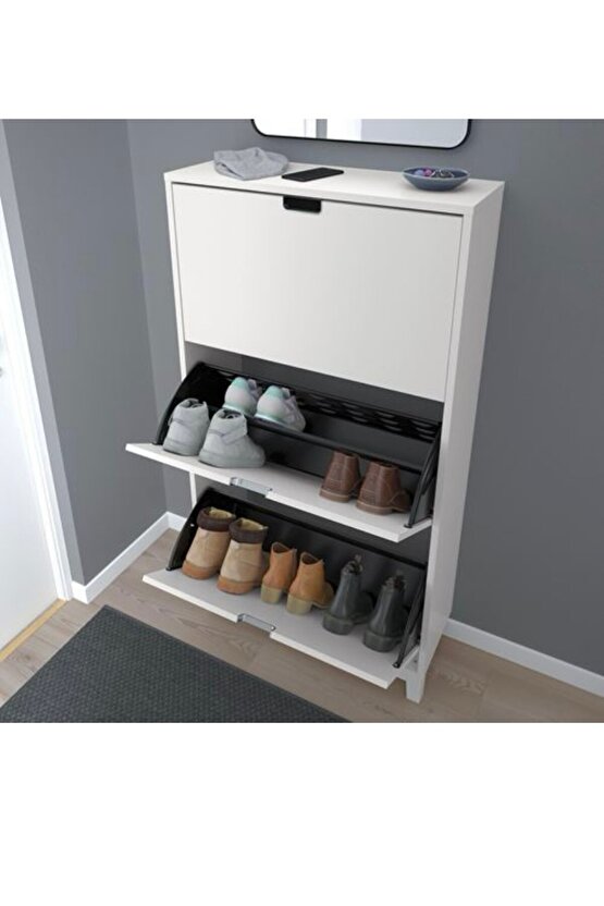 Stall ayakkabı dolabı beyaz 79x29x 48cm 3 bölmeli