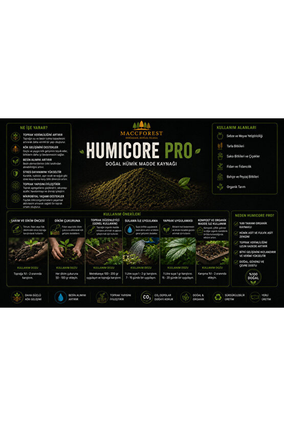 HumiCore PRO 1 LT Doğal Hümik Madde Kaynağı Toprak Düzenleyici Organik Toprak Güçlendirici