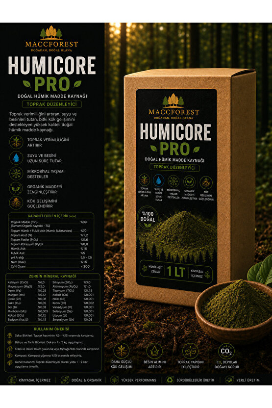 HumiCore PRO 1 LT Doğal Hümik Madde Kaynağı Toprak Düzenleyici Organik Toprak Güçlendirici