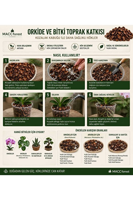 Kozalak Kabuğu 1 Litre Doğal Orkide ve Bitki Toprak Katkısı