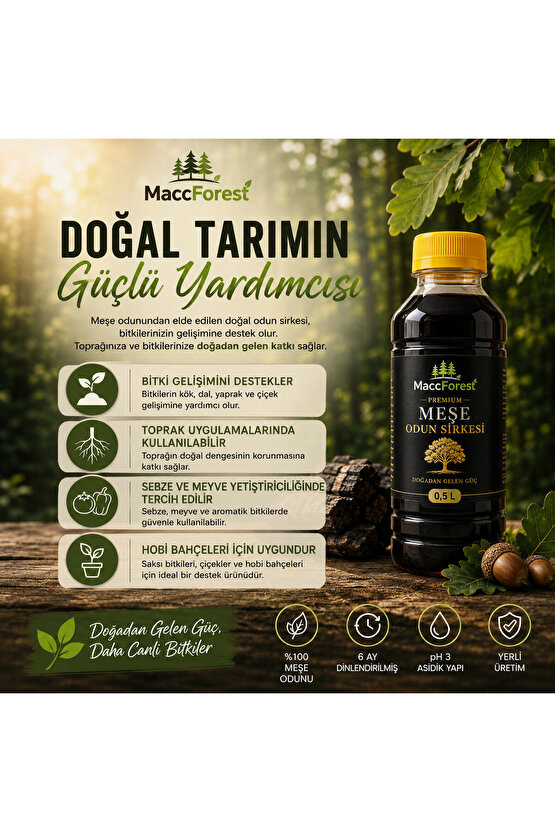 Premium Meşe Odun Sirkesi %100 Meşe Odunundan Üretilmiş • 6 Ay Dinlendirilmiş • Konsantre Formül - 1,5Lt.