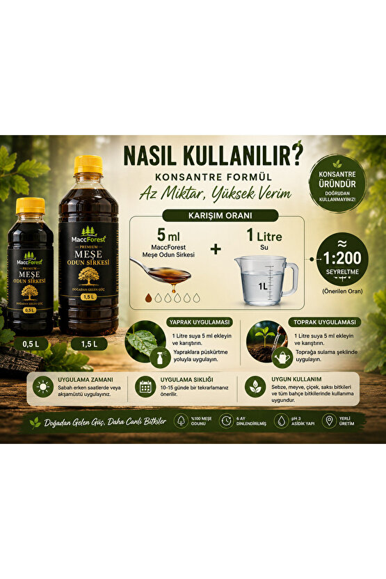 Premium Meşe Odun Sirkesi %100 Meşe Odunundan Üretilmiş • 6 Ay Dinlendirilmiş • Konsantre Formül - 1,5Lt.