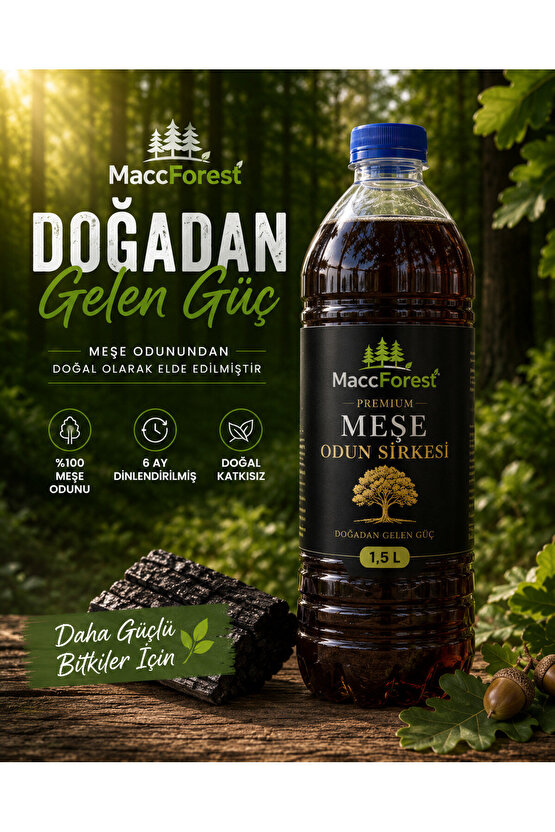 Premium Meşe Odun Sirkesi %100 Meşe Odunundan Üretilmiş • 6 Ay Dinlendirilmiş • Konsantre Formül - 1,5Lt.