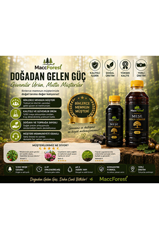 Premium Meşe Odun Sirkesi %100 Meşe Odunundan • 6 Ay Dinlendirilmiş • Konsantre Formül  0.5 Lt.