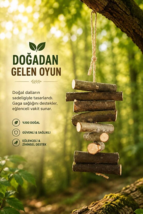 Doğal Ahşap Kuş Oyuncağı – El Yapımı Sallanan Dal Oyuncak