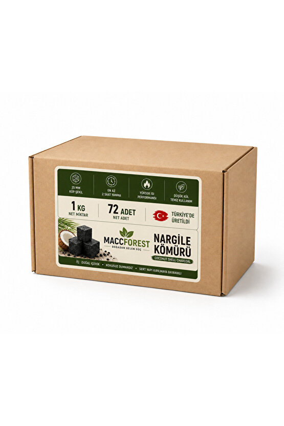 10 Kg Nargile Kömürü 72 Adet Hindistan Cevizi Kabuğu Kömürü 25 mm Küp Doğal Coconut Shell Charcoal Uzun Süre Yanan Düşük