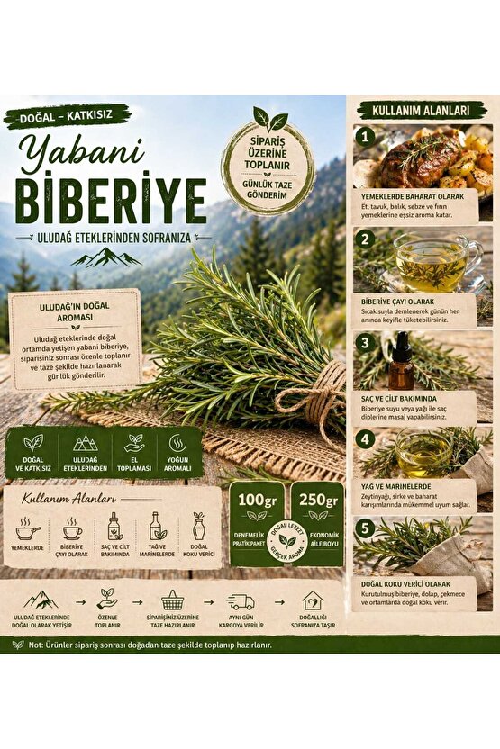 Doğal Biberiye | Uludağ Eteklerinden Taze Toplanır | Katkısız Aromatik Biberiye 250 gr