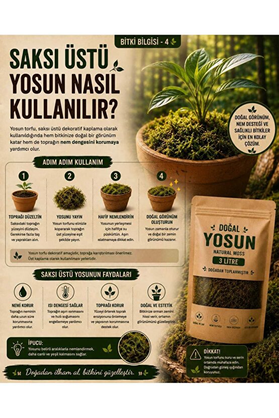 6 Litre Doğal Yosun Torfu, Lif Parça Canlı Spagnum Floor Moss Yosun, Teraryum, Orkide, Toprak Katkısı,Dekor
