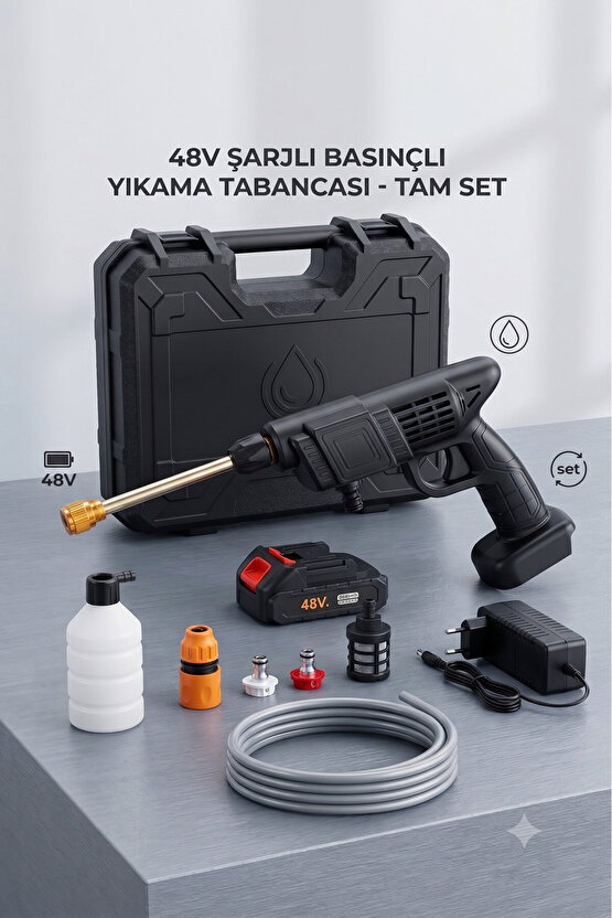Şarjlı Basınçlı Oto Yıkama ve Bahçe Sulama Tabancası 48V