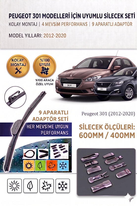 Peugeot 301 Ön Cam Silecek Takımı 2012-2020