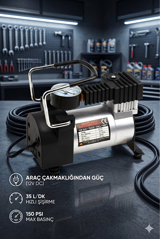 Profesyonel Metal Oto Araç Hava Kompresörü 12V Lastik Pompası 150PSI