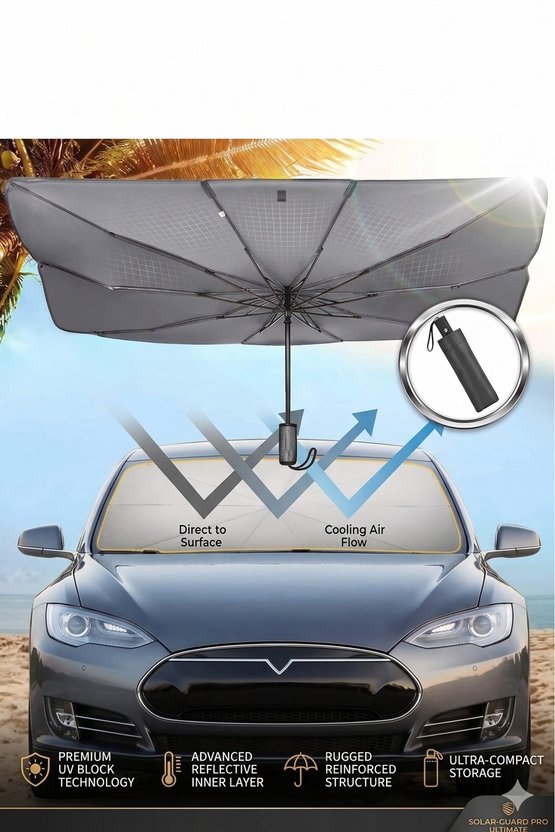 AutoBase Araba Ön Cam Güneşlik Katlanabilir Şemsiye Gölgelik 79 cm x 135 cm