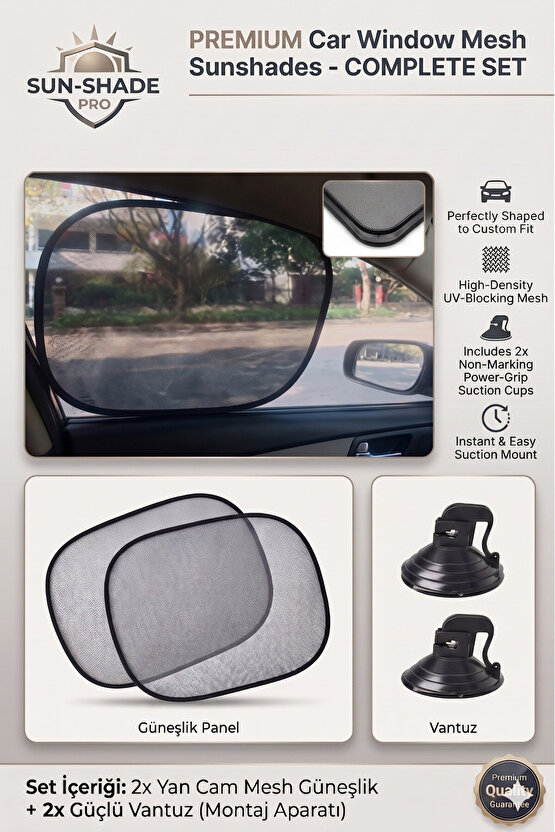 Araba Yan Cam Perdesi Güneş Önleyici Araç İçi Güneşliği 44x38 cm Vantuzlu
