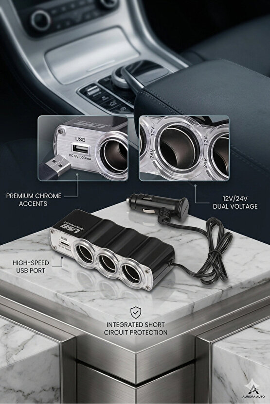 Araba Araç Oto Çakmak Çoklayıcı Çoğaltıcı Soketi USB