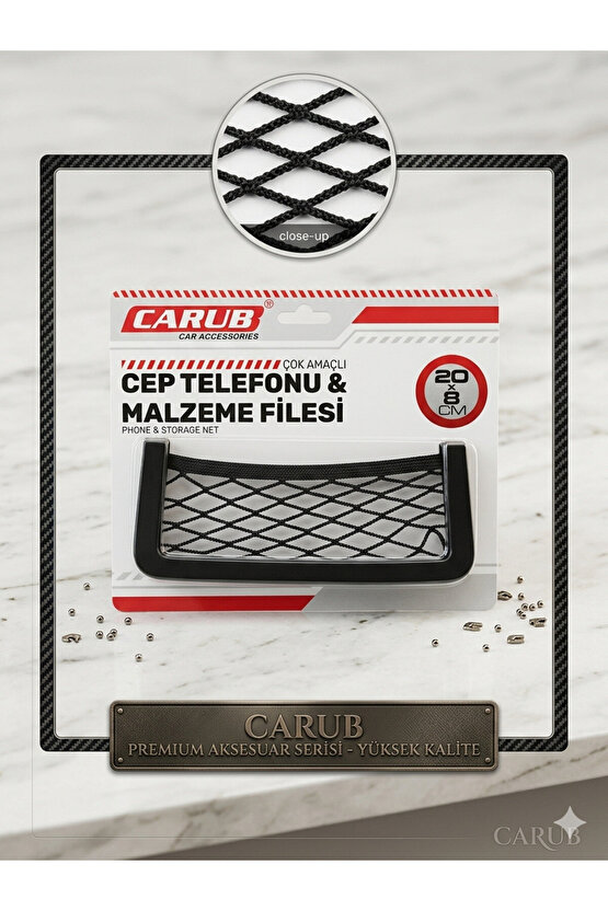 Oto Cep Telefonu ve Malzeme Filesi Araç İçi Fileli Ceplik 20x8 cm