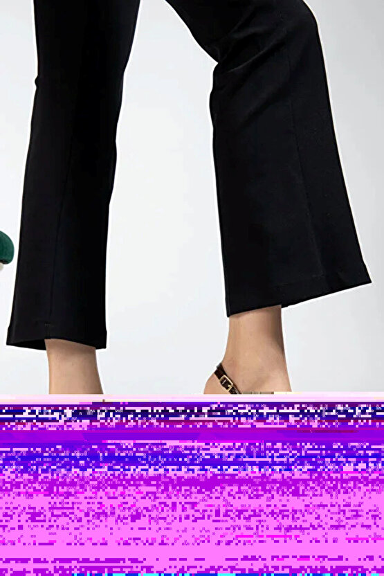 KAYRA Kadın Siyah Rugan Çapraz Bantlı Tokalı Slingback 4 Cm Kalın Topuklu Sivri Burun Ayakkabı