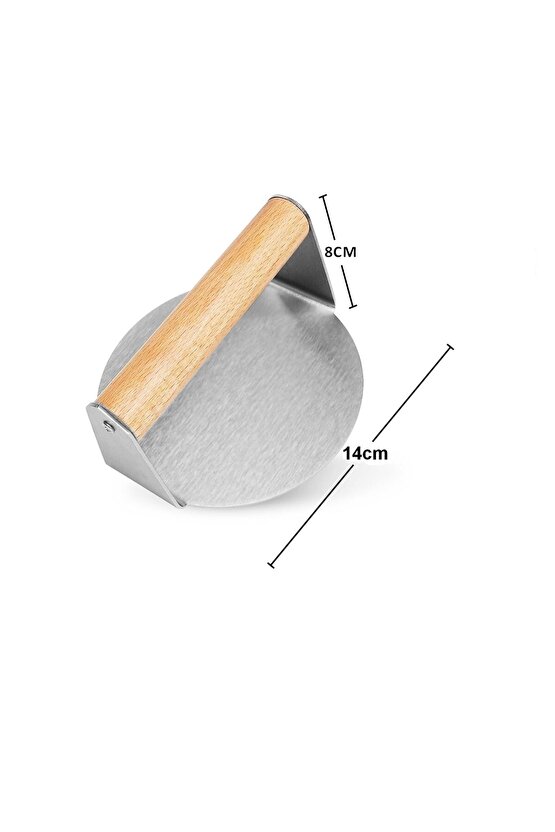 Mold Chef Ağşap Saplı Paslanmaz Çelik 14 Cm Burger Pres Hamburger Pres Köfte Pres Aparatı