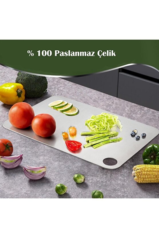 Mold Chef Metal Kesme Tahtası, Paslanmaz Çelik Mutfak Için Çift Taraflı Doğrama Tahtaları 28x20cm
