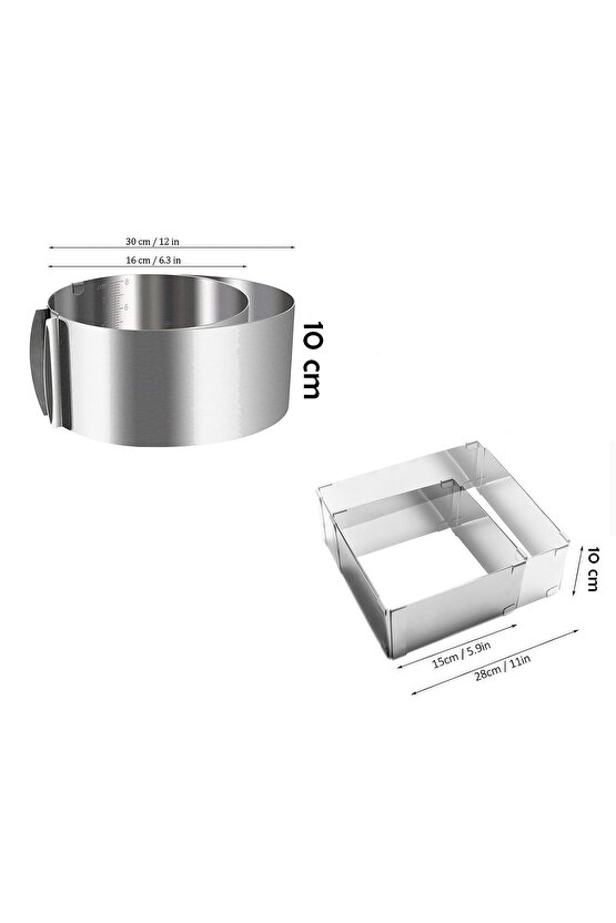 Mold Chef Yuvarlak Kare, Ayarlanabilir Kek Kalıbı 2 Adet Derinlik 10 Cm