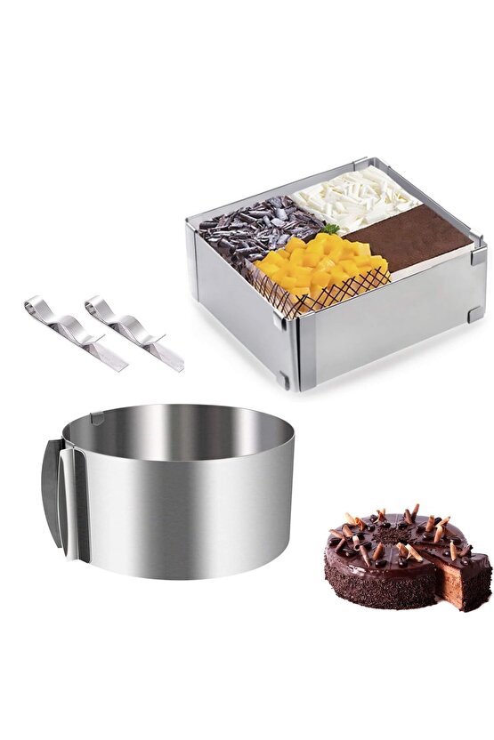 Mold Chef Yuvarlak Kare, Ayarlanabilir Kek Kalıbı 2 Adet Derinlik 10 Cm