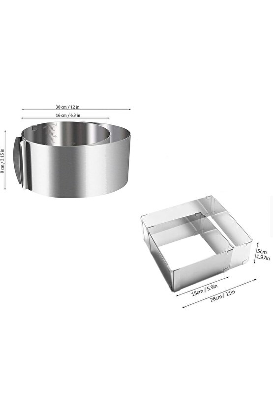 Mold Chef Yuvarlak Kare, Ayarlanabilir Kek Kalıbı 2 Adet Derinlik 8 cm