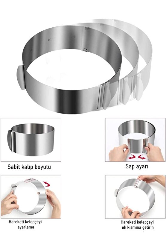 Mold Chef Yuvarlak Kare, Ayarlanabilir Kek Kalıbı 2 Adet Derinlik 8 cm