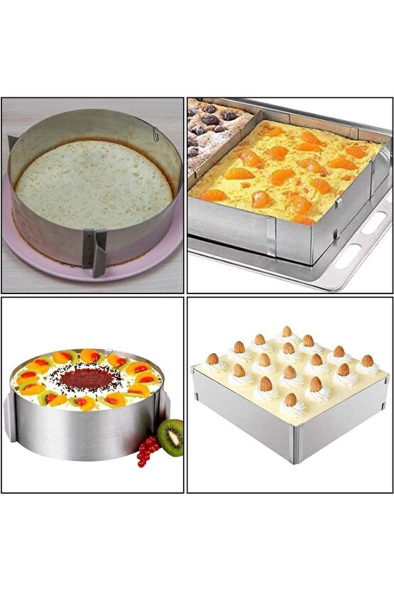 Mold Chef Kare Yuvarlak Ayarlanabilir Pasta Kek Kalıbı Paslanmaz Çelik 2 Li Set Derinlik 8 Cm